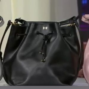 NEW with dust bag H by Halston black leather bag